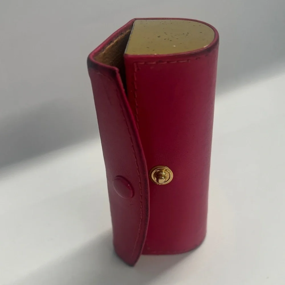 Pink Leather Snap Closure Lipstick Case Holder
